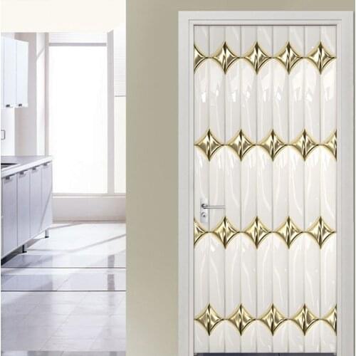 PVC Self-Adhesive Waterproof Door Sticker 3D Stereo Luxury Golden Soft Roll Wallpaper Living Room Restaurant DIY Home Door Decor