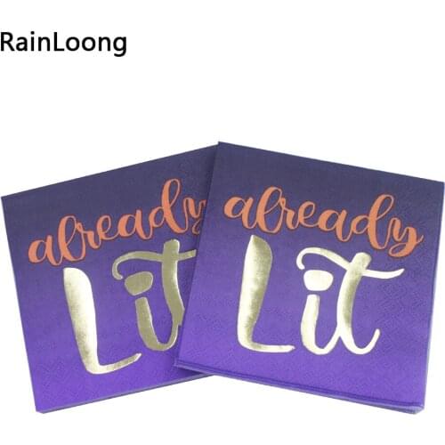 [RainLoong] 3-Plys Foil Gold Beverage Paper Napkins Already Lit For Party Decoration Supply Tissue Serviettes 25*25cm