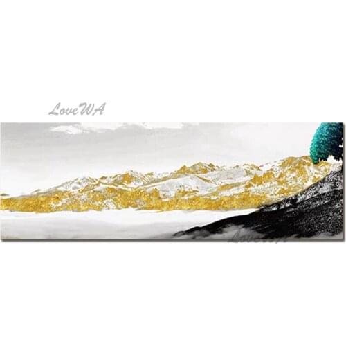 Hand Painted Gold Foil Mountain Landscape Oil Painting Canvas Wall Art Chinese Style Unframed Artwork Oil Paintings High Quality