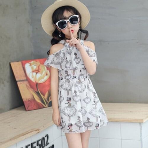2021 teenager Gilrs clothes Dress chiffon Children Kids Baby off shouder Child Summer Short Sleeve 3 4 5 6 7 8 9 10 11 12 years