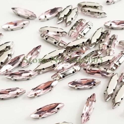 4x15mm 50pcs/pack Pink Horse eye shape Glass Crystal sew on claw rhinestones with holes,Diy Clothing accessories SWM41510
