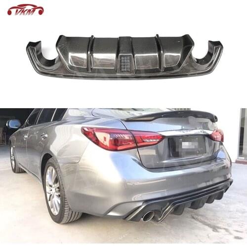 Carbon Fiber Add on Car Rear Bumper Diffuser lip Spoiler with Lamp for Infiniti Q50 Sedan 4 Door 2018 2019 Car Bumper Guard