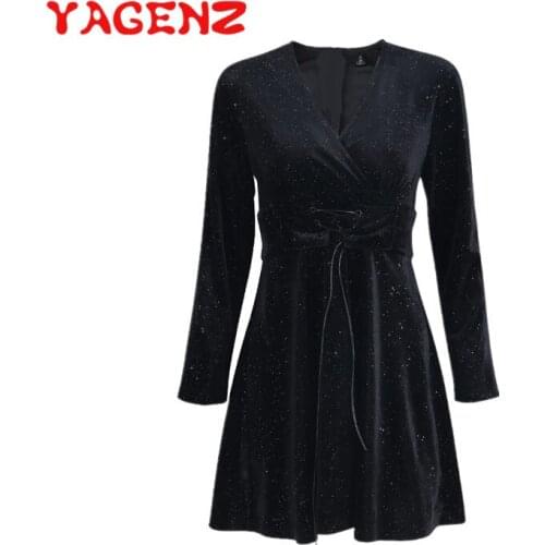 YAGENZ Fashion Dress Women Spring Dresses Ladies Casual Vestido Plus size Black Dress Elegant Party Dress Vestidos Clothes 709