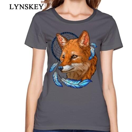 Fashion Women T-shirt Cotton Tops Tees Short Sleeve Summer Fall O-neck Clothing Cartoon Animal Print Cool Design Indian Fox
