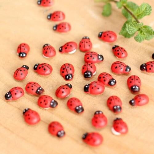 100PCS Cute Miniature Garden Ladybug Fairy Figurine Miniature Garden Ornament Decoration for Moss Micro Landscape