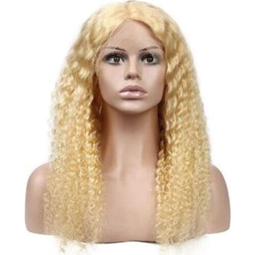 150% Density Lovely Youth Womens Blonde Long curly Human Hair Lace Front Wig for white women