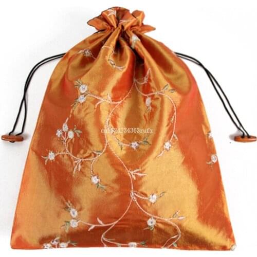 200pcs Traditional Chinese Storage Bag Embroiderd Drawstring Storage Bag Women Highheel Silk Shoe Bags Pouch Purse 27*37cm