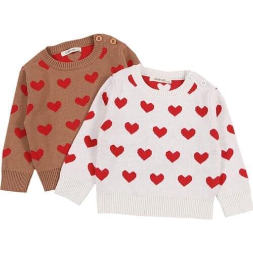 2021 Autumn Spring Baby Girls Sweaters Kids Clothes Children Cotton Knitted Sweater Baby Girls Cute Love Heart Sweater Cardigan