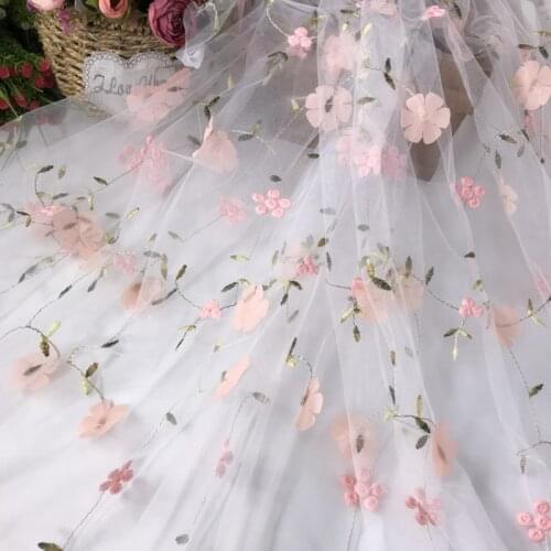 3D Floral Embroidered Tulle Mesh Fabric Lace Fabric for Dress,Bridal Gowns,Veil,White,Pink,Blue,Yellow By The Yard