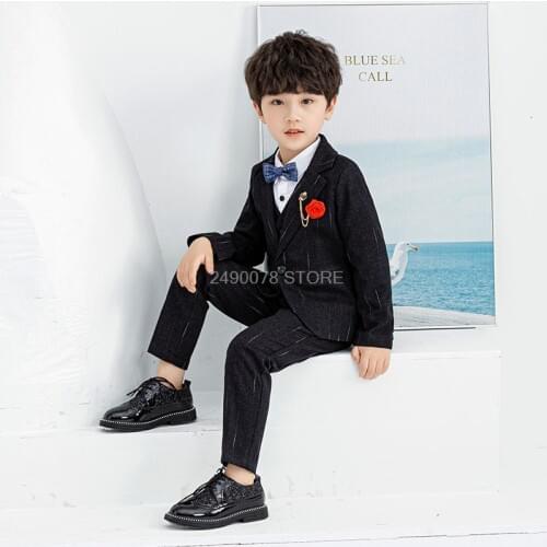 Flowers Boys Wedding Suit Kids Formal jacket Vest Pant Tie 4Pcs Tuxedo Dress Children Birthday Party Graduation Ceremony Costume