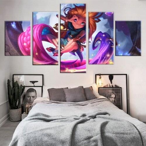 NEW Framed 5 Pieces HD Print Canvas Art League of Legend Zoe Paintings Canvas Wall Art for Home Decorations Wall Decor Artwork