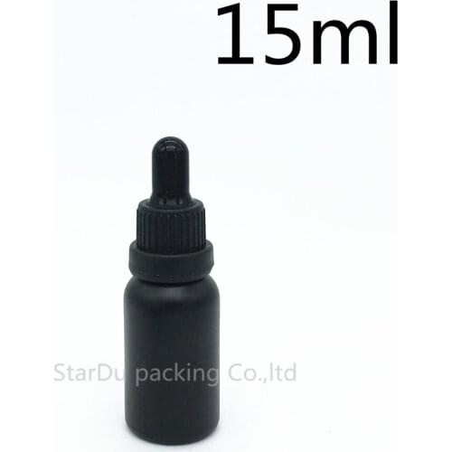 Free shipping 500pcs 15ml black frosted glass essential oil bottle with black tamper evident dropper glass perfume bottle