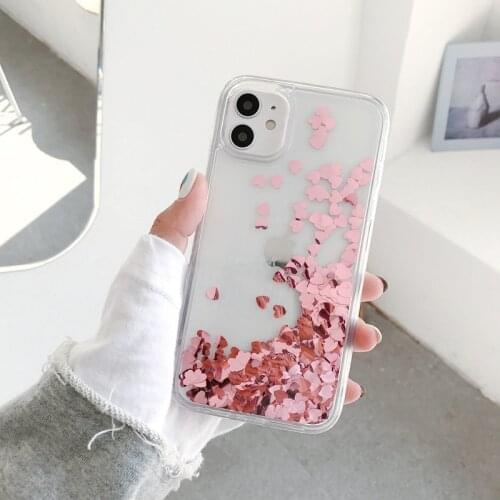 Gimfun Glitter Sequins Love Heart Phone Case for iPhone 12 Mini 11 Pro XSMax XR 7 8Plus Clear Dynamic Liquid Case Soft TPU Cover