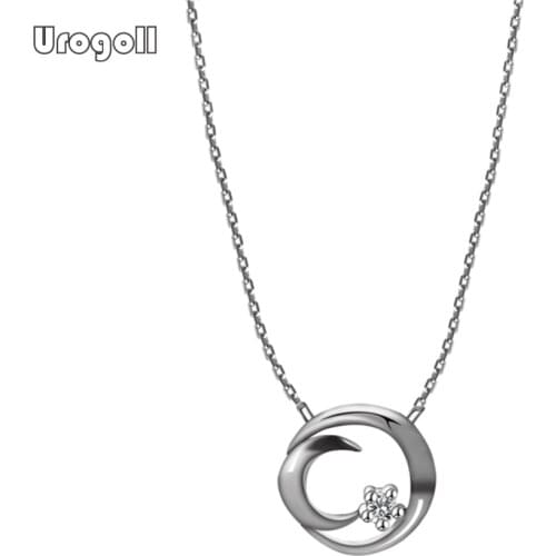 Pure 925 Sterling Silver Jewelry Cubic Zirconia Moon Shaped Pendant Necklaces For Women Anniversary Party Silver 925 Jewelry