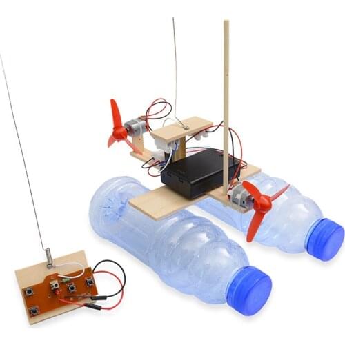 Wooden DIY RC Boat Kids Toys Assembly Remote Control Boat Toys Battery Powered Educational Toy Scientific Experiment Model Gift