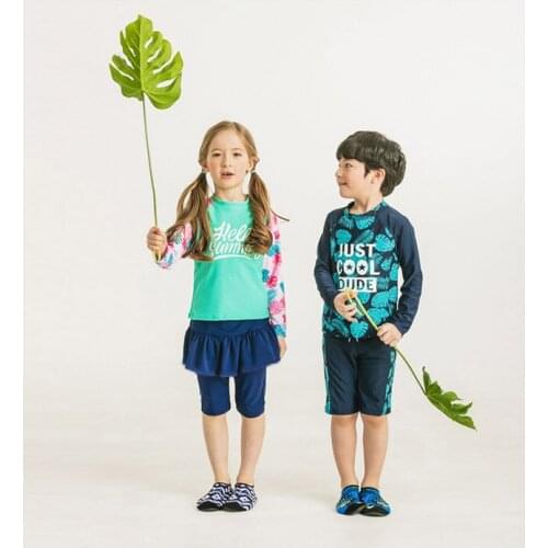 Children 2 Pcs Swimsuit Kids Baby Girls Swimwear Boys Sleeveless Surfing Wear Bathing Suit Baby Sandy Rash Guard Swim Vest 6-18Y