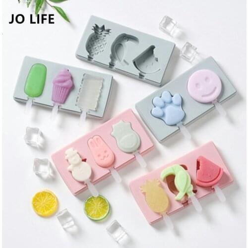 JO LIFE Cartoon Ice Cream Molds Cake Biscuit Mold Ice lolly Moulds With Popsicle Stick For Kids DIY Silicone Makers