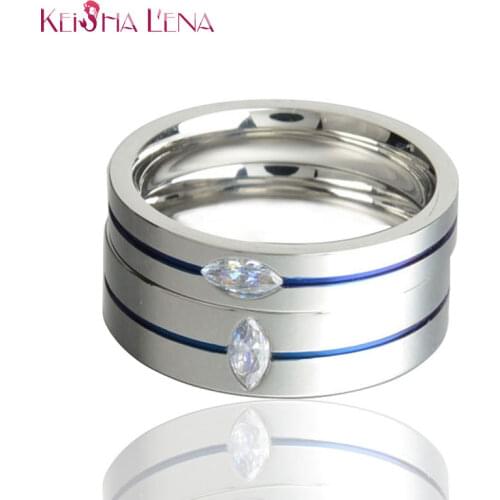 Keisha Lena 2020 Fashion Thin Blue Line Titanium Wedding Brand Beautiful Oval Zircon 4MM/6MM Blue Line Rings For Men Jewelry