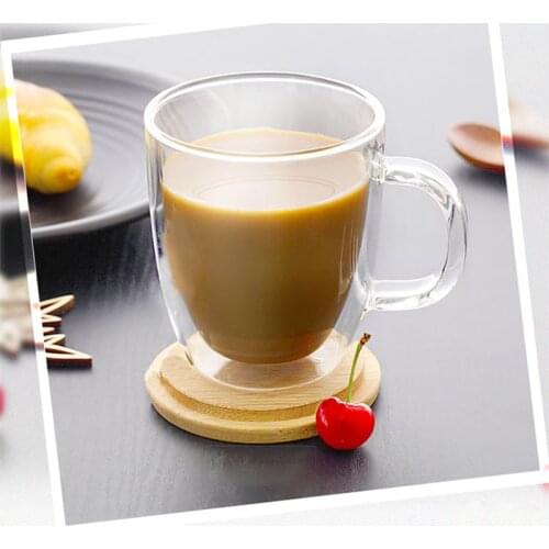Coffee Tea Cup Double Wall Glass Mug for Home Office Drinking Water with Handle Home Accessories