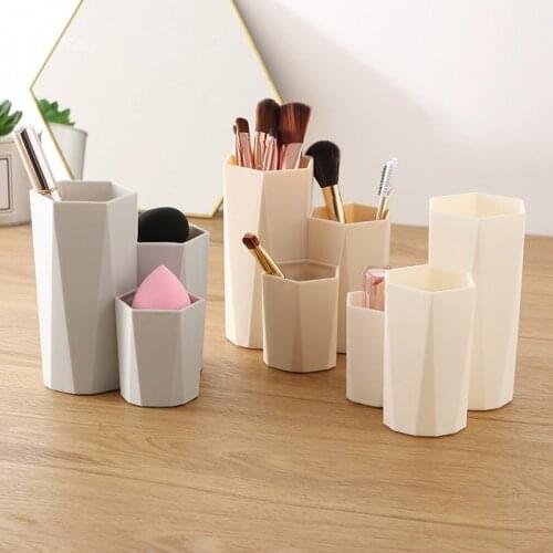 3 Lattices Cosmetic Make-up Brush Storage Box Makeup Nail Polish Cosmetic Holder Make Up Tools Pen Holder Rack Table Organizer