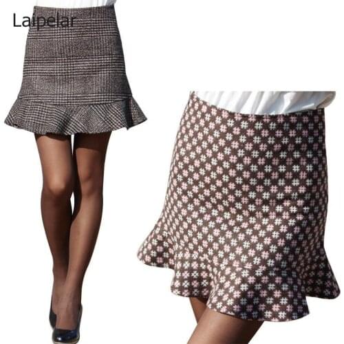 Summer Ruffled Skirt Wrapped Hip Skirt, Female Printed Plaid High Waist Skirt Plus Size S-4XL