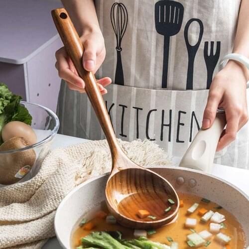 Ramen Rice Spoon Natural Wooden Large Soup Scoops Long Handle Cooking Scoop Wood Soup Ladle Catering Kitchen Accessories