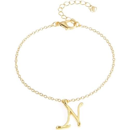 Monogram Cursive Initial N Name Bracelet Swirl English Alphabet Letter Initials Text Character Chain Bracelets Gift for Friends