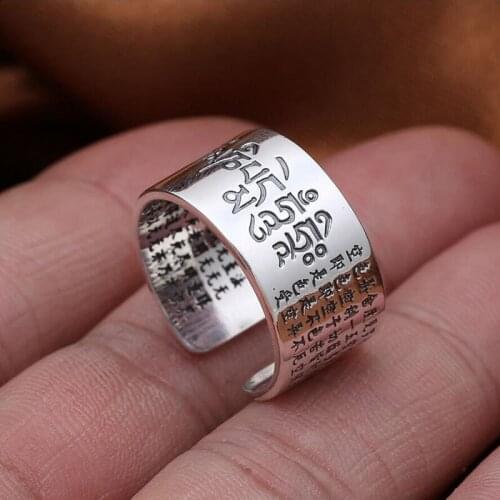 Buddhist Heart Sutra Buddha Mantra Opening Ring S999 Sterling Silver Man Women Fine Jewelry Brand fashion Jewelry