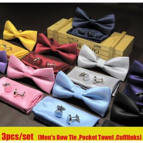 Mens Bow Tie Pocket Towel Cufflinks Mens Wedding Business Suits Fashion Corbatast Floral Paisley 3pcs/set