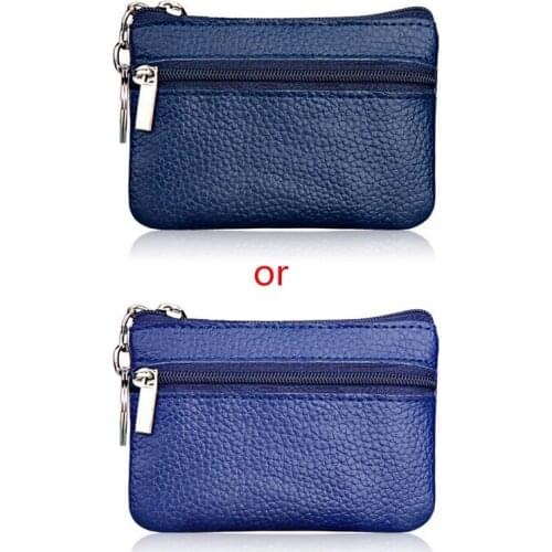 Soft Men Women Card Coin Key Holder Zip Genuine Leather Wallet Pouch Bag Purse