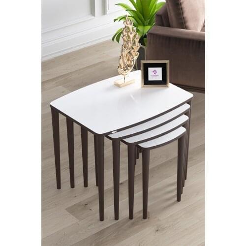 Modern Canisa Telwe Series White Mdf 4lü Zigon Coffee Table Set/mdf Surface And Beech 1 With Feet. Grade Quality coffe table
