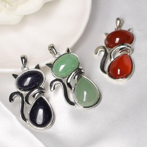 Natural Quartz Crystal Cat Pendant Mineral Female Jewelry Healing Quartz Pendant Female Jewelry Ornament DIY Gift