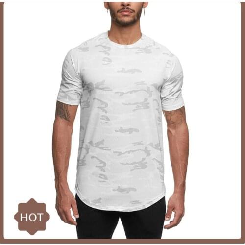 New Mens Leisure Running Fitness Clothes Short-sleeved Elastic Gymnastic T-shirts Breathable Sweat Absorbing Quick-dry T-shirt