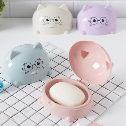 New Arrival Cartoon Cat Plastic Soap Dish Bathroom Accessorie Shower Soap Box Dish Storage Plate Tray Holder Case