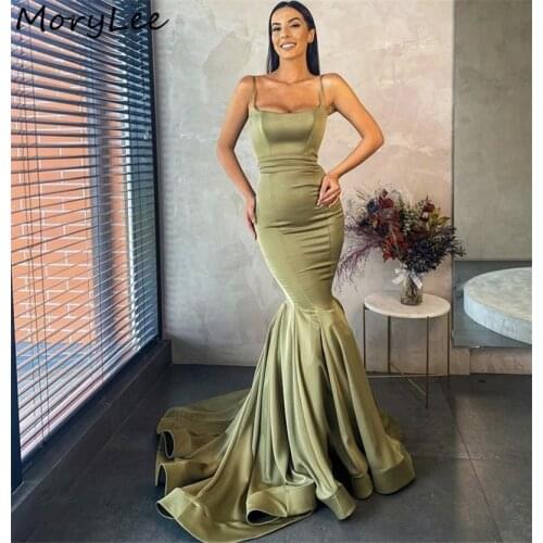 New Arrival Evening Dresses 2021 Spaghetti Straps Mermaid Satin Evening Dresses With Zipper Back vestidos de fiesta de noche