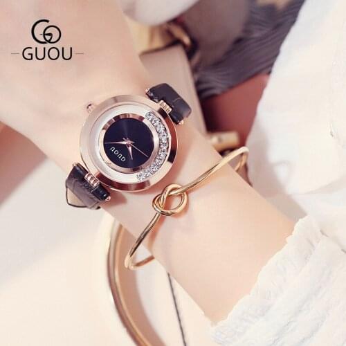 New style Fashion Womens Personality Watches Leather Belt Quartz Waterproof Watch with Diamond G8039