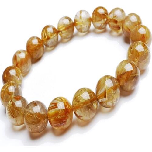 Genuine Natural Titanium Rutilated Quartz Crystal Round Bead Bracelet Women Men Powerful Stretch Bracelet 13mm