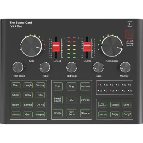 V9X PRO Sound Card,Audio Mixer for Live Broadcast Recording Phone Computer PC Live Recording Home KTV Voice Chat