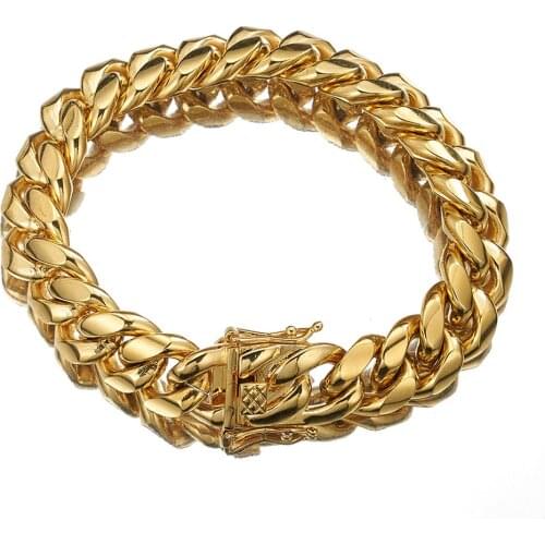 Promotion Stainless Steel Miami Curb Cuban Chain Bracelets Dragon Casting Clasp Bangle Hip hop Jewelry 8MM~18MM Men Bracelet