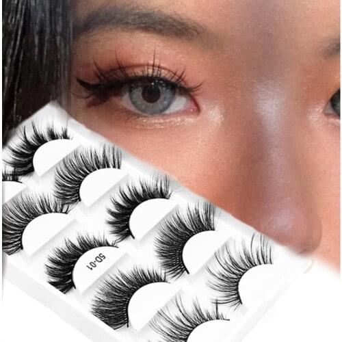 5 Pairs/pack False Eyelashes 3D Natural Mink Eyeslashes Full Strip Thick Plastic Black Terrier Eyelashes Extension Lash