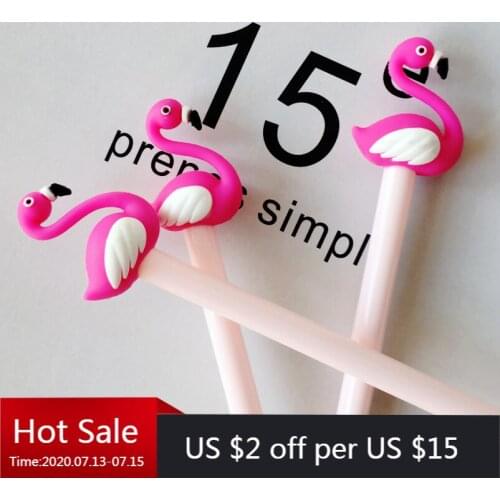 30 Pcs Korean Creative Cartoon Black Fountain Pen Flamingo Signature Pen Small Fresh Cute Red Swan Neutral Pen Kawaii School