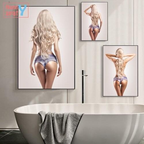 Sexy Semi-Nude Canvas Painting Naked Blond Women Posters And Prints Paintings Girls Wall Art Pictures For Bathroom Living Room