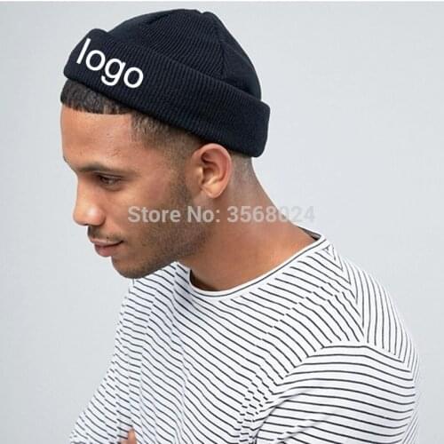 10pcs Custom Black Short beanies Adult Elastic Winter Warm cap 19*19cm Acrylic Beanies Custom labels/letters Apparel hats shorts