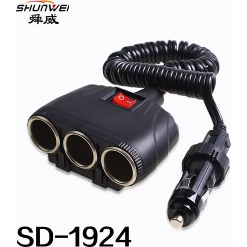 Shunwei belt locking function three hole cigarette lighter car 1-3 converter 1. 2m line SD1924