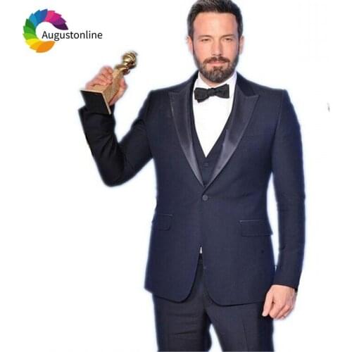 Navy Blue Men Suits For Wedding Suits Peaked Lapel Evening Party Prom Groom Tuxedo Slim Fit Best Man Blazer Jacket+Pants+Vest