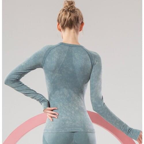 Seamless Long Sleeve Crop Top Women Elastic Fitness Yoga Top Running Sports T-Shirts Thumb Women Gym Pure Color Tops