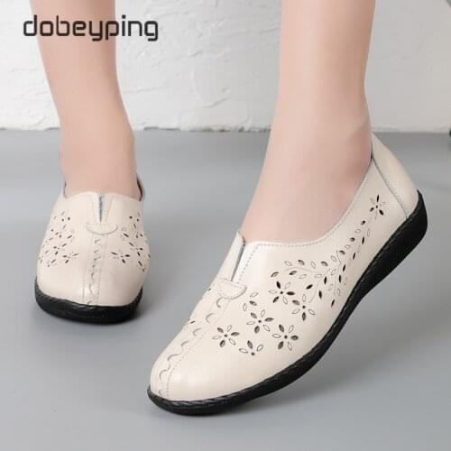 Dobeyping Cut Outs Summer Shoes Woman Soft Genuine Leather Womens Flats Slip On Mother Loafers Breathable Female Moccasins Shoe