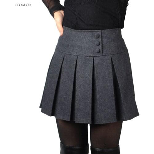 3 Colors Winter Skirts Womens Autumn Fashion Brand Solid Color Zipper Closed Buttons Pleated Mini Short Warm Woolen Skirt