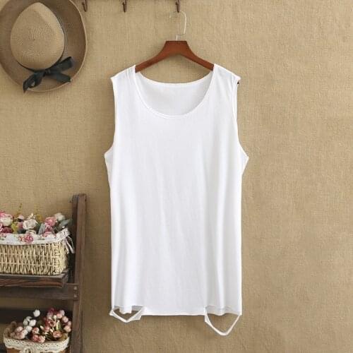 Plus Size Vest For Women 4XL 5XL 6XL Sleeveless Shirt Elastic Knitted Cotton Medium And Long Irregular Hole In Hem Undershirt