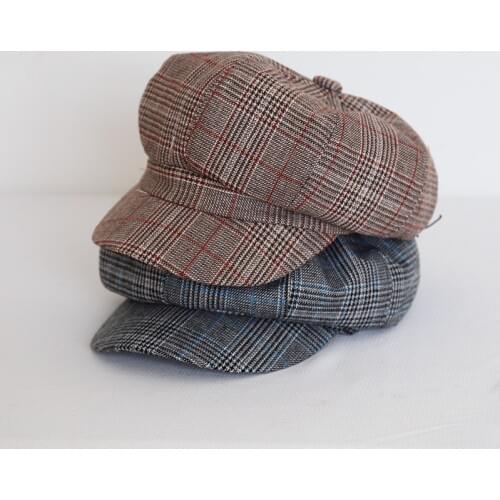 Women Hats Spring Summer Cap Retro British Plaid Berets Female octagonal Beret Cap
